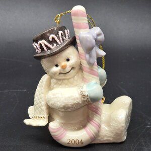 Lenox 2004 Candy Cane Snowman Ornament porcelain 4" like new